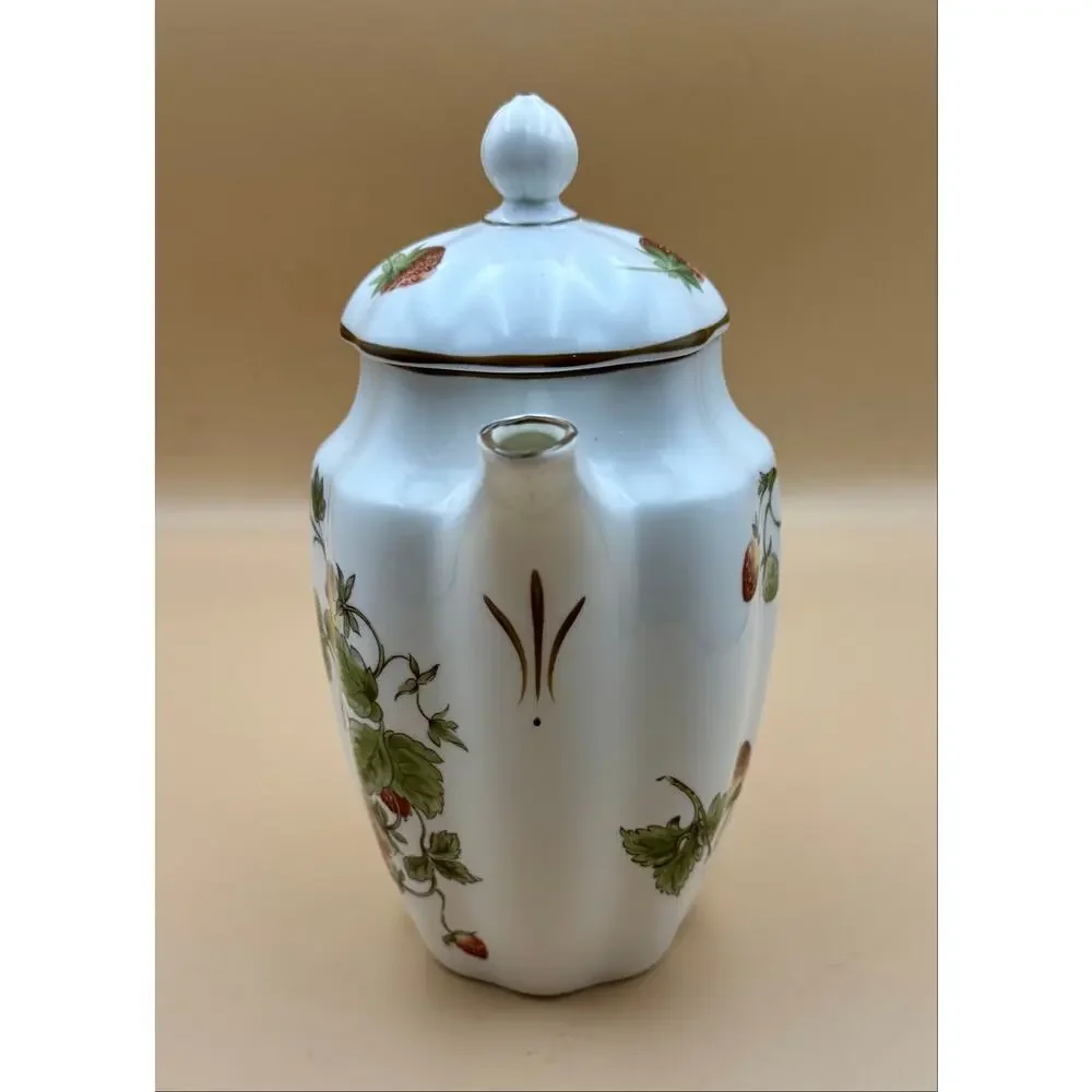 Coalport Strawberry Coffee Pot w/ Lid Bone China England Vintage 8” Mint